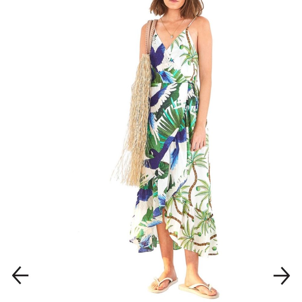 Anthropologie FARM Rio Mixed Palm Wrap Dress